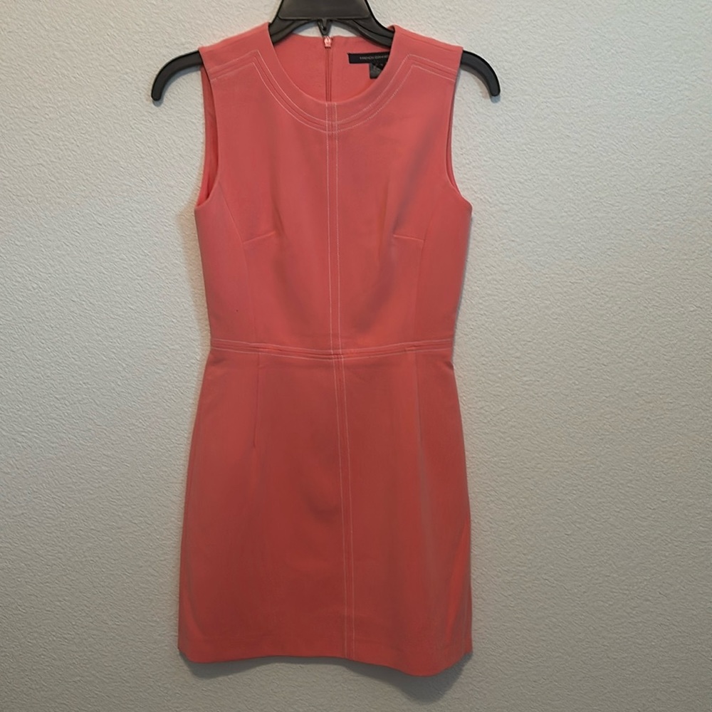 NWT. French connection tangerine shift dress with white stitch details in size 0